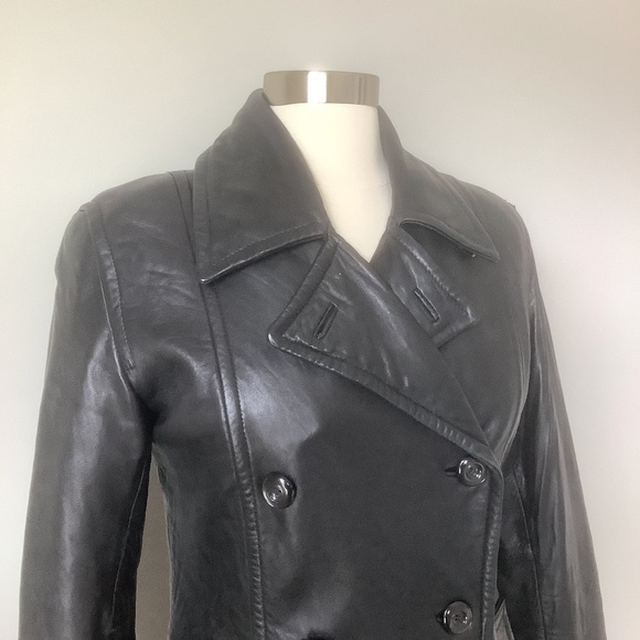 Hugo Buscati Collection Double Breasted Leather Military Style Peacoat Jacket - Picture 4 of 15